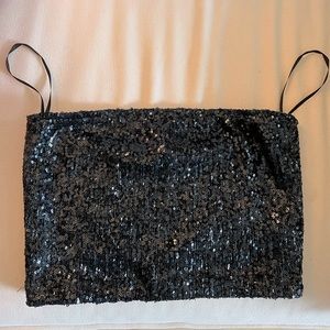 Navy sequin lined stretch crop top